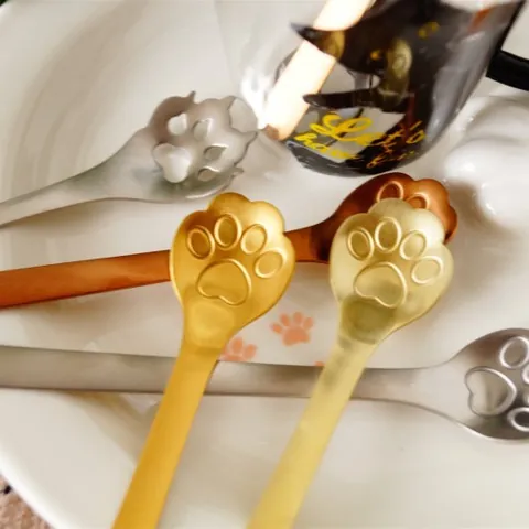 304 Stainless Steel Cute Cat Dog Claw Paw Coffee Spoon Creative Animal Shape Dessert Cake Mixing Stirring Tableware