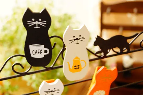 Pinces à Mémo en Bois Chat de Style Japonais Nordique pour Décoration Maison Bureau Aimants de Réfrigérateur Décoratifs