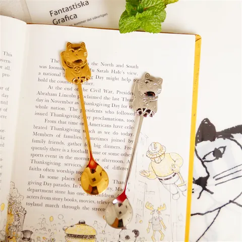 Estilo Japonés Maneki-neko Gato de la Suerte Cuchara de Acero Inoxidable 304 Agitador de Café Postre Pulido Espejo Decorativa