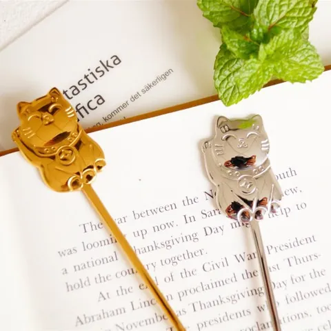 Estilo Japonés Maneki-neko Gato de la Suerte Cuchara de Acero Inoxidable 304 Agitador de Café Postre Pulido Espejo Decorativa
