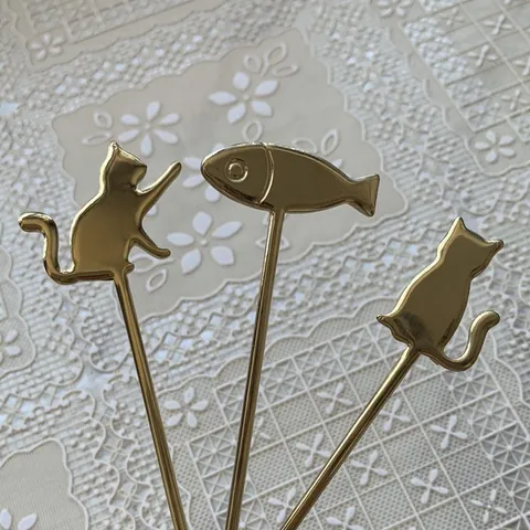 Simpatico Cucchiaio da Caffè in Acciaio Inossidabile a Forma di Gatto e Pesce Forchetta da Dessert Manico Animale Lucido a Specchio