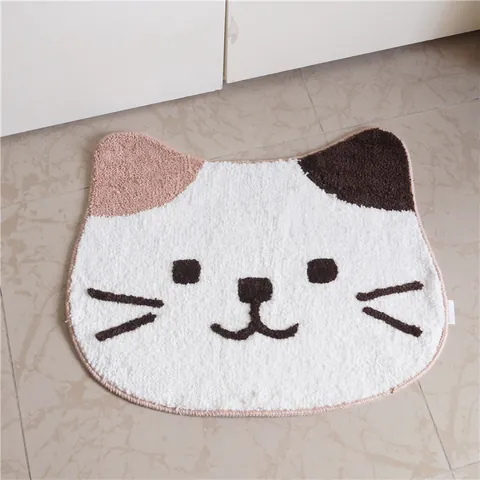 Japanese Style Cute Cat Face Shape Floor Mat Non-slip Absorbent Blended Fabric Carpet For Entrance Bathroom Study Home Decor
