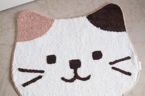 Japanese Style Cute Cat Face Shape Floor Mat Non-slip Absorbent Blended Fabric Carpet For Entrance Bathroom Study Home Decor