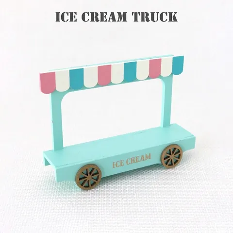 Zakka Style Wooden Ice Cream Truck Miniature Model Handcrafted Dessert Cart Ornament For Home Desktop Decoration Prop Gift