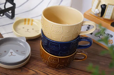 Tazza in Ceramica a Forma di Gatto in Stile Giapponese Con Coperchio Tazza da Caffè in Cartone Animato per Colazione Latte Casa Ufficio Regalo
