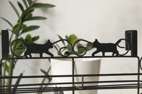 Crochet de Porte Vintage en Fer Silhouette de Chat Rack de Suspension en Métal Noir Avec Trois Crochets Pour Rangement Maison