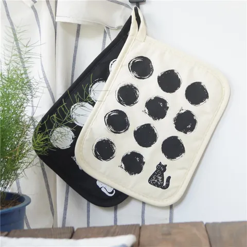 Presina in Stile Giapponese con Silhouette di Gatto e Motivo a Pois Guanto da Forno in Cotone Resistente al Calore per Cucina Cottura al Forno Pad Antiscottatura con Cordino