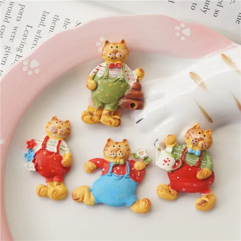 Vintage Garten Katze Kühlschrankmagnete Set Kunstharz Handbemalt Kätzchen Nachrichten Aufkleber Anthropomorph Zuhause Dekor