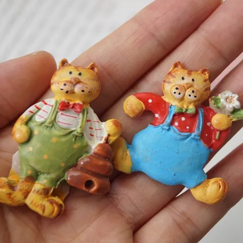 Vintage Garten Katze Kühlschrankmagnete Set Kunstharz Handbemalt Kätzchen Nachrichten Aufkleber Anthropomorph Zuhause Dekor