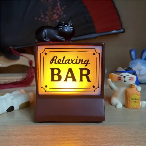 Ιαπωνικό Zakka Μαύρη Γάτα Relaxing BAR LED Φως Νύχτας Ρητίνη Διακοσμητικό Γραφείου Μικροτοπίο Θεραπευτικό Διακόσμηση Σπιτιού