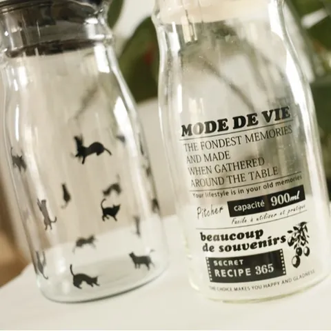 Transparent Glass Cold Water Pitcher With Lid Nordic Style Patterned Print Decorative Water Jug For Juice Milk Beverage