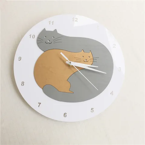 Japanische Kreative Katzen Wanduhr Geräuschlose Acryl Holz Dekorative Wanduhr Für Wohnzimmer Schlafzimmer Süße Tier Deko