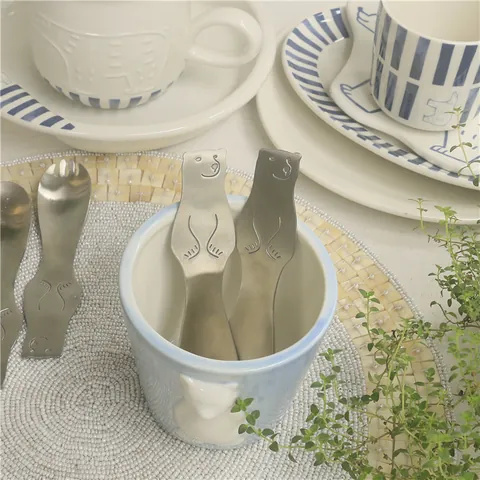 Japanese Polar Bear 304 Stainless Steel Dessert Spoon Fork Matte Finish Ice Cream Coffee Spoon For Kids Home Tableware