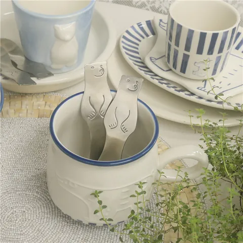 Japanese Polar Bear 304 Stainless Steel Dessert Spoon Fork Matte Finish Ice Cream Coffee Spoon For Kids Home Tableware