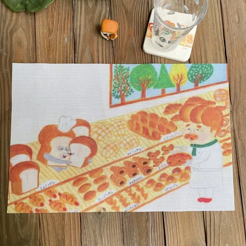 Set de Table en PVC Dessin Animé Japonais Voleur de Pain Résistant à la Chaleur Texture Tissée Tapis de Table pour Cuisine