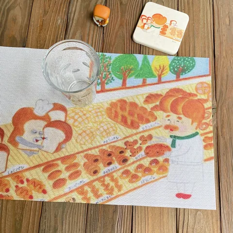 Set de Table en PVC Dessin Animé Japonais Voleur de Pain Résistant à la Chaleur Texture Tissée Tapis de Table pour Cuisine