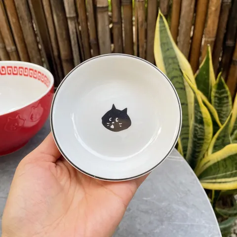 Piattino per Salse in Ceramica Giapponese con Gatto Nero Bianco Tondo Piccolo Piatto per Soia Aceto Sushi Cucina Tavola