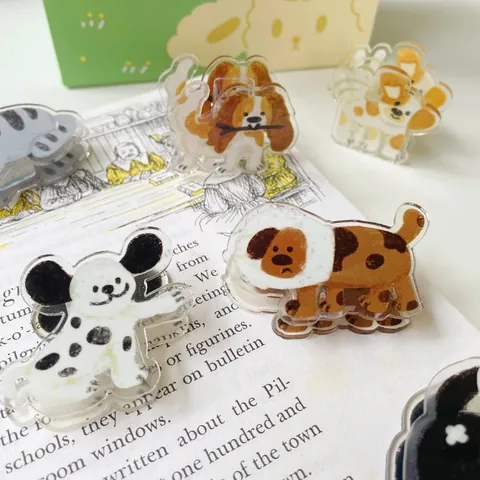 Cute Cartoon Animal Acrylic Paper Clips Double Sided Printing Cat Dog Binder Clips For Student Stationery Office School Storage Organizer