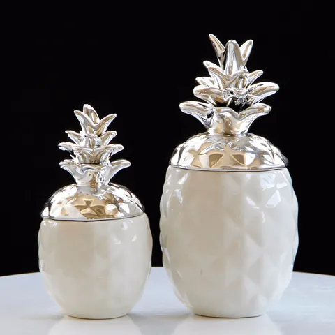 Bocal de Rangement en Céramique Ananas Avec Couvercle Électroplaqué Ornement Décoratif Moderne pour Bijoux Maison Bureau