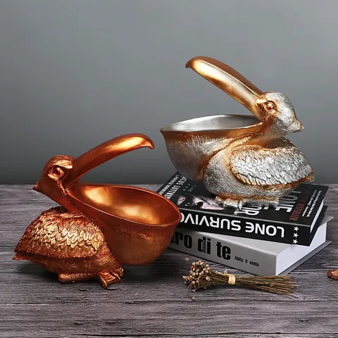Ornamento de Almacenamiento Resina Pelícano Retro Europeo Bandeja Escritorio Pájaro Boca Grande Llaves Dulces Decoración Hogar Oficina