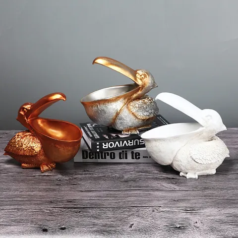 Ornamento de Almacenamiento Resina Pelícano Retro Europeo Bandeja Escritorio Pájaro Boca Grande Llaves Dulces Decoración Hogar Oficina
