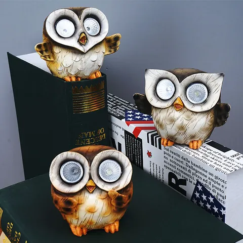Solar Powered Owl Garden Lights Resin Animal Statue With Glowing LED Eyes For Outdoor Yard Patio Landscape Decoration