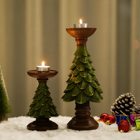 Weihnachtsbaum Kerzenständer Harz Vintage Grün Gold Desktop Kerzenhalter Für Haus Restaurant Xmas Dekoration Atmosphäre Ornament