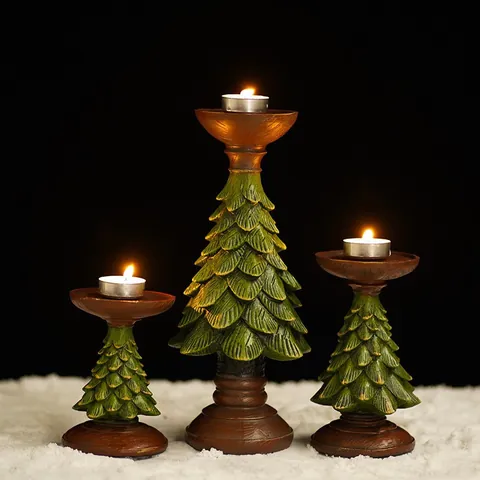 Christmas Tree Candle Holder Resin Vintage Green Gold Desktop Candle Stand For Home Restaurant Xmas Decoration Atmosphere Ornament