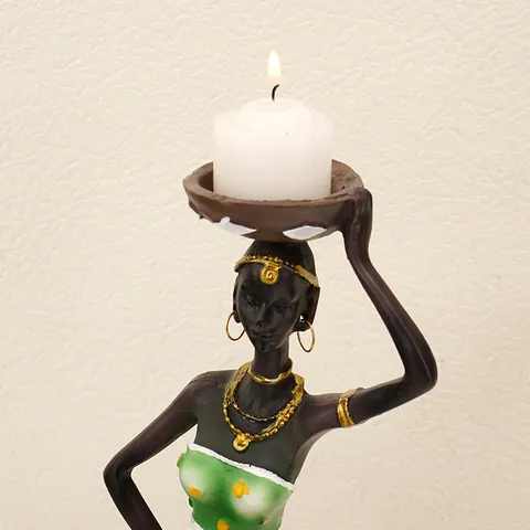 Vintage African Female Figure Resin Candle Holder Hand Painted Ethnic Woman Statue Home Desktop Decorative Candlestick Figurines