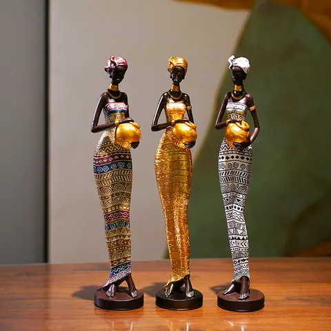 Exotic African Women Art Statues Resin Tribal Figurines Home Decor Sculpture For Living Room Entrance Cabinet Gift