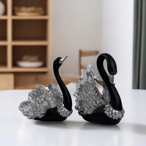 Nordic Modern Resin Swan Figurine Home Decor Living Room Ornament Matte Black Silver Animal Statue Wedding Anniversary Gift