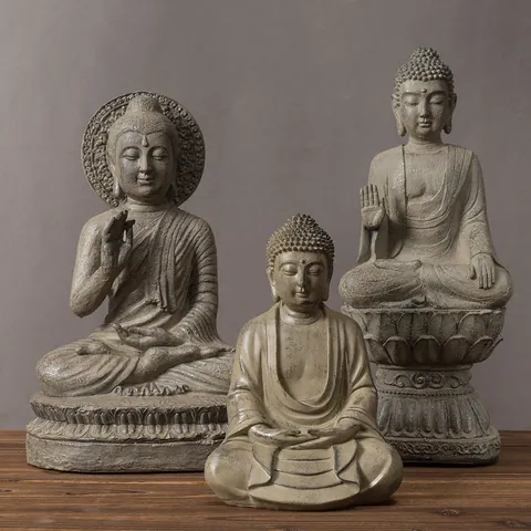 Statua di Buddha Zen Decorazione Casa Vintage Scultura in Resina Sakyamuni per Meditazione Soggiorno Ufficio Ornamento