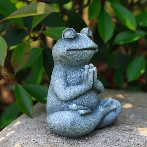 Estatua de Rana Perro de Yoga de Resina de Meditación Zen Jardín Exterior Interior Escultura de Animal Decoración del Hogar