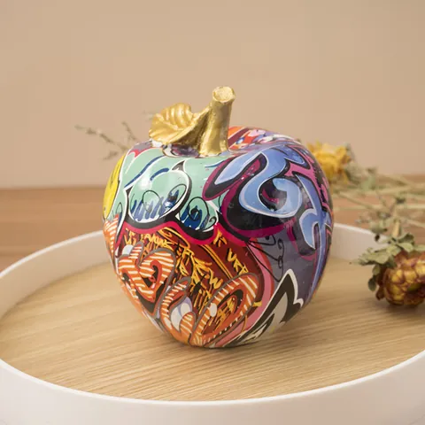 Estatua de Manzana Graffiti Moderna Adorno de Fruta de Resina Con Hoja de Oro Escultura de Arte Callejero Para Hogar