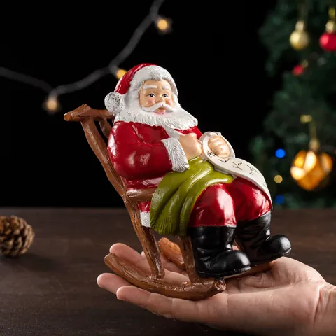 Santa Claus In Rocking Chair Resin Figurine Ornament With Gift List Scroll For Home Tabletop Decor Holiday Xmas Decor
