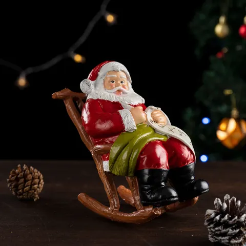 Santa Claus In Rocking Chair Resin Figurine Ornament With Gift List Scroll For Home Tabletop Decor Holiday Xmas Decor
