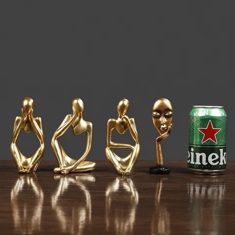 Nordic Abstract Silence Is Gold Thinker Face Mask Resin Figurine Modern Art Statue For Home Office Desk Decoration
