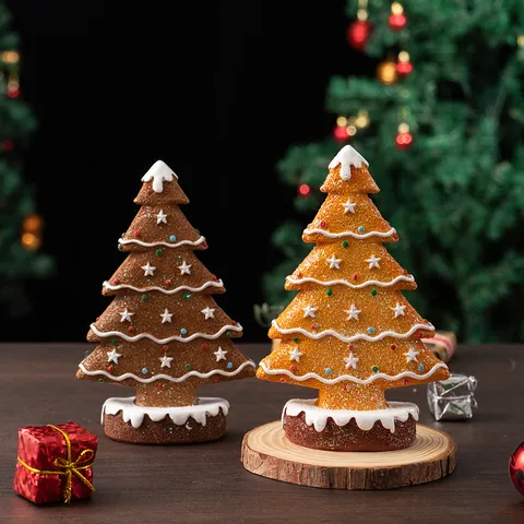 Resin Gingerbread Christmas Tree Figurine Decorative Tabletop Ornament With Star And Snow Accents For Home Holiday Party Christmas Decor