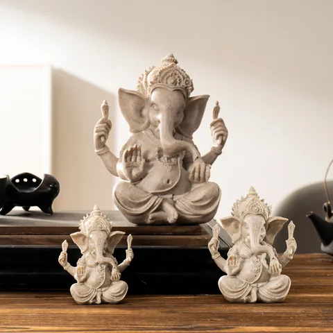 Ganesha Standbeeld Hars Olifant God Figuur Zuidoost-Aziatische Stijl Religieuze Zen Home Office Desktop Boeddha Ornament