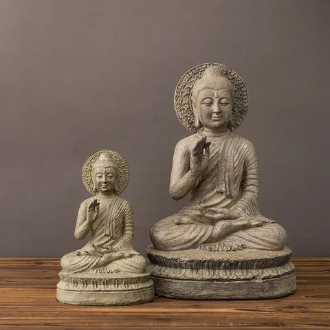 Statua di Buddha Zen Decorazione Casa Vintage Scultura in Resina Sakyamuni per Meditazione Soggiorno Ufficio Ornamento