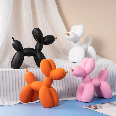 Figura de Perro Globo de Resina Moderna Escultura de Animal Creativa Con Nariz Dorada para Sala de Estar Hogar Oficina Decoración