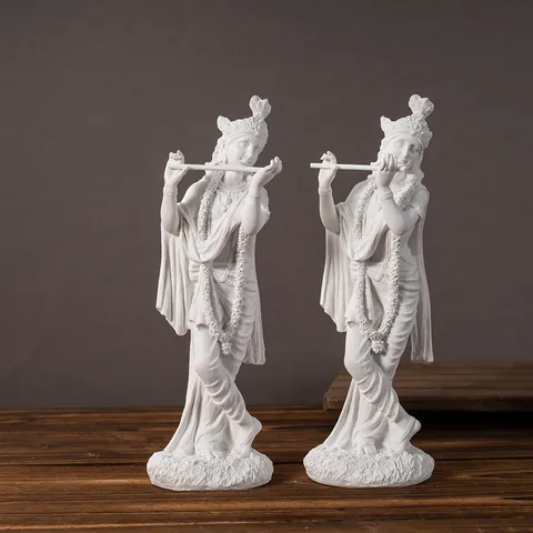 Statue de Krishna en Résine Blanche Figurine de Dieu Indien Pour Décoration de Maison Sculpture de Bureau Ornement Spirituel Cadeau Religieux