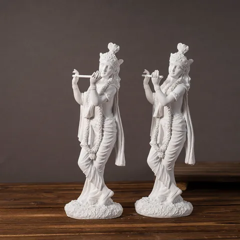 Statue de Krishna en Résine Blanche Figurine de Dieu Indien Pour Décoration de Maison Sculpture de Bureau Ornement Spirituel Cadeau Religieux