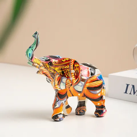 Graffiti Elephant Figurine Modern Art Resin Statue Animal Sculpture Home Desktop Office Decor Lucky Ornament