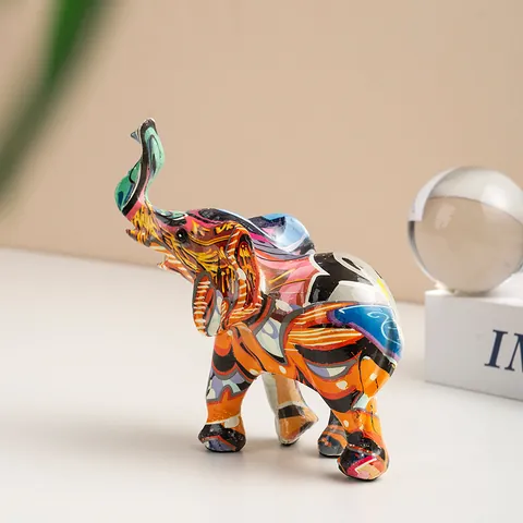 Graffiti Elephant Figurine Modern Art Resin Statue Animal Sculpture Home Desktop Office Decor Lucky Ornament