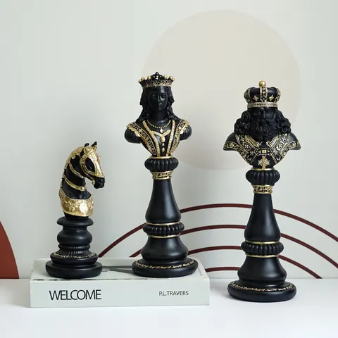 Retro Harz Schachfigur Statue Ornament Europäischer Stil König Königin Springer Skulptur Für Zuhause Büro Schreibtisch Deko Einweihungsgeschenk