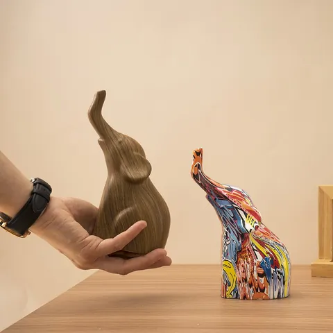 Estatua de Elefante Abstracta Moderna Escultura de Animal de Resina Figurilla Decorativa para el Hogar Adorno de Escritorio Arte de Graffiti Veta de Madera
