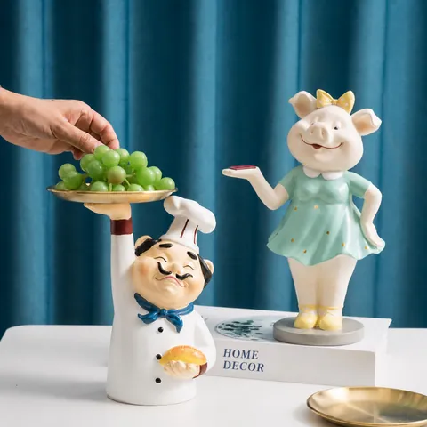 Creative Cartoon Resin Figure Statue With Metal Tray For Keys Jewelry Entryway Living Room Home Desktop Decor Storage Ornament