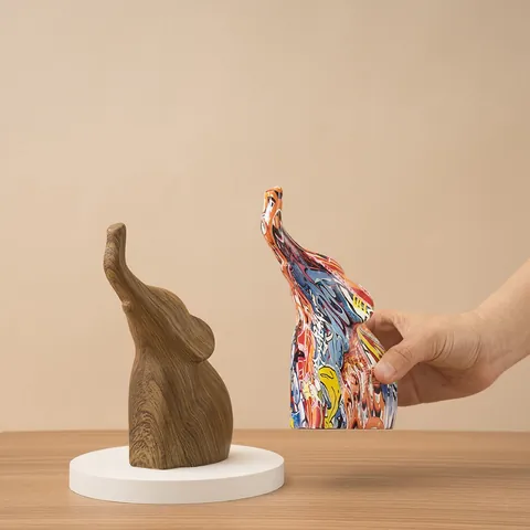 Estatua de Elefante Abstracta Moderna Escultura de Animal de Resina Figurilla Decorativa para el Hogar Adorno de Escritorio Arte de Graffiti Veta de Madera