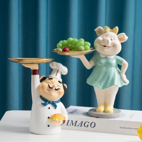 Creative Cartoon Resin Figure Statue With Metal Tray For Keys Jewelry Entryway Living Room Home Desktop Decor Storage Ornament